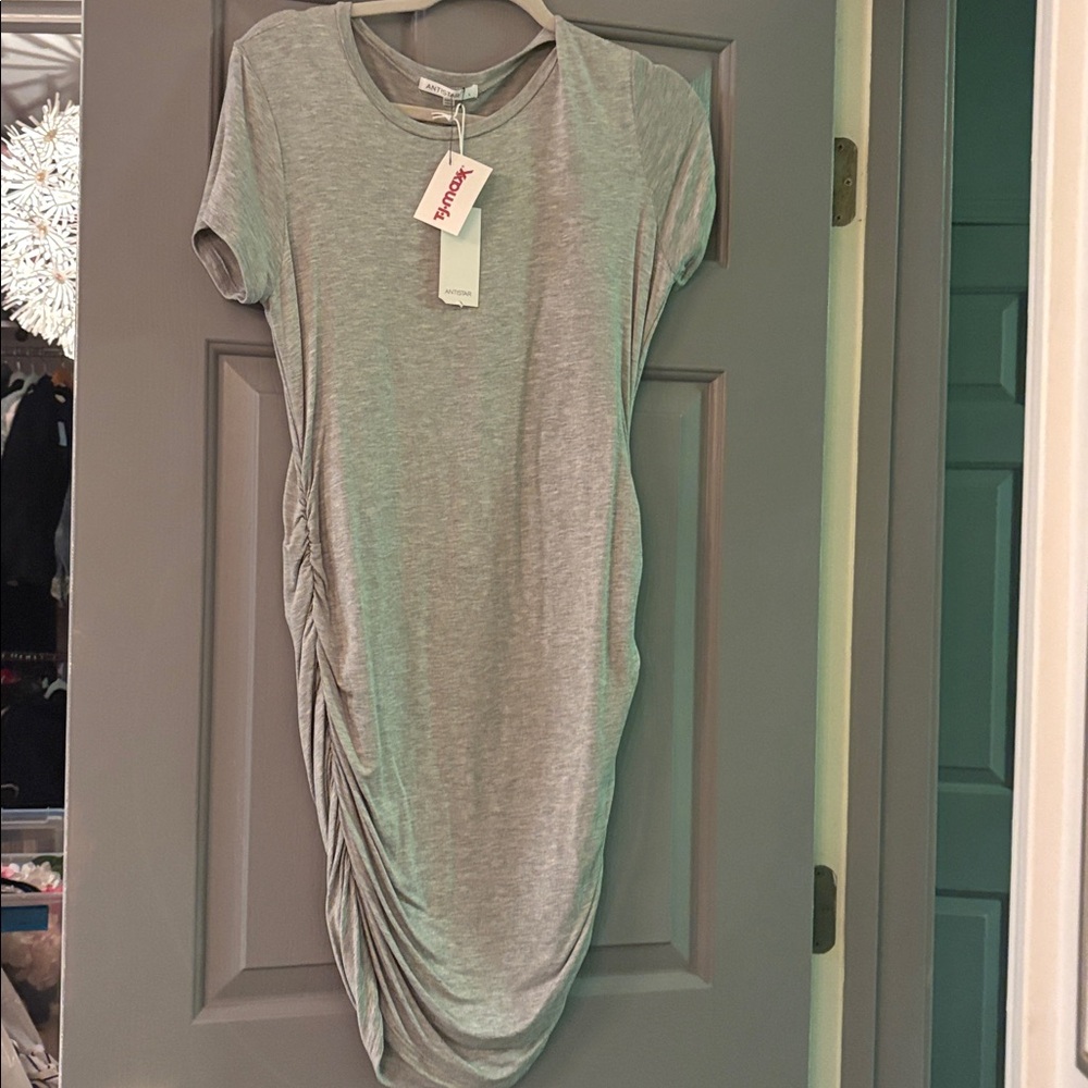 Gray Ruched T-Shirt Dress